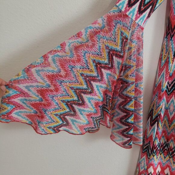 Tacera Shift Dress Petite Small Pink Chevron Print Boho Maximalist - Picture 5 of 10